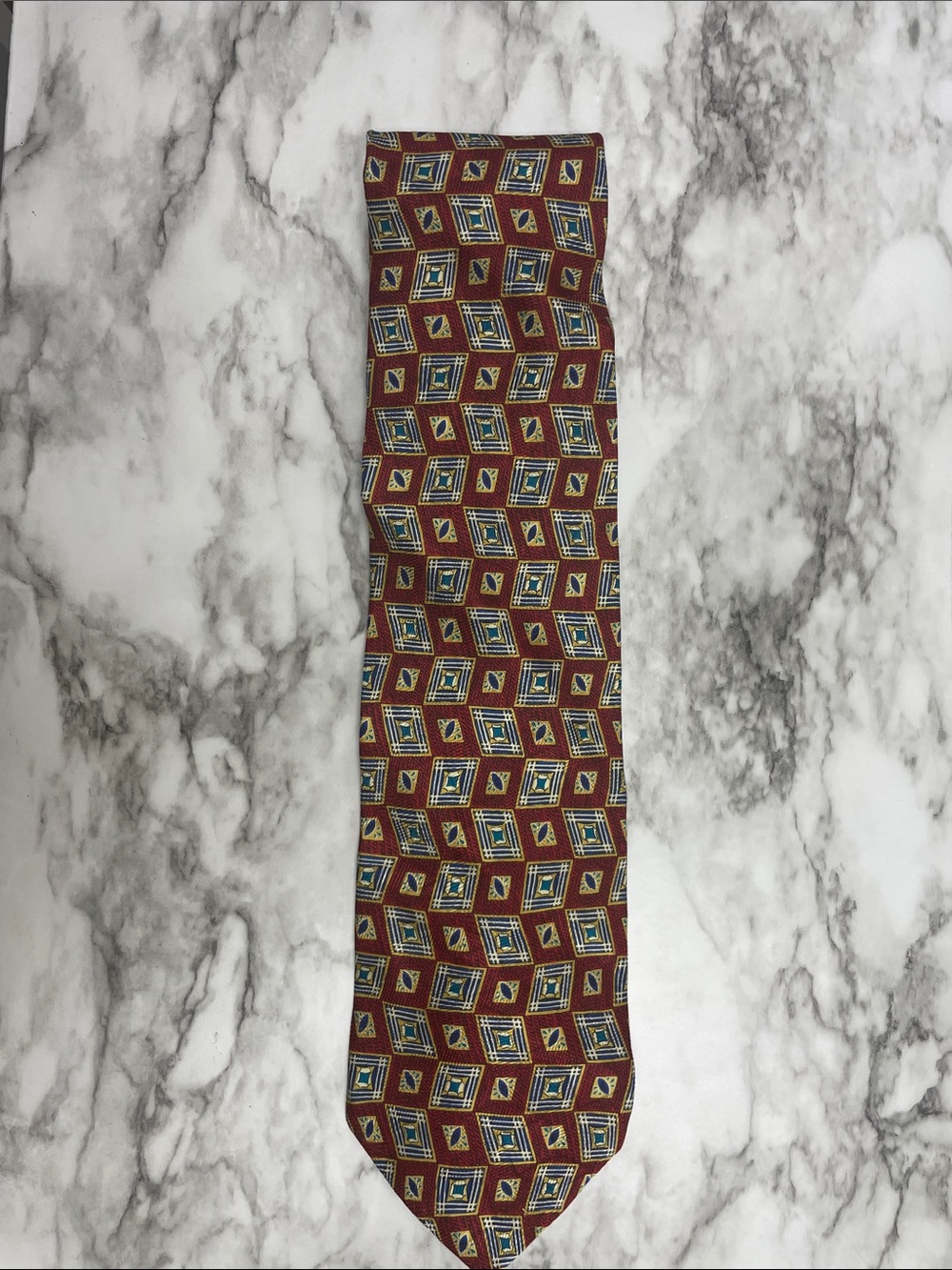 Men's Patterned Burgundy Geometric Silk Tie